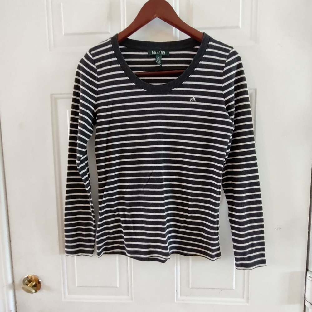 Laurent Ralph Lauren Stripe Long Women's Shirt. Size M
